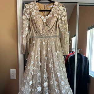 (US発)Mac Duggal Vネック ビーズ装飾ガウン Mac duggal beaded v - Gem